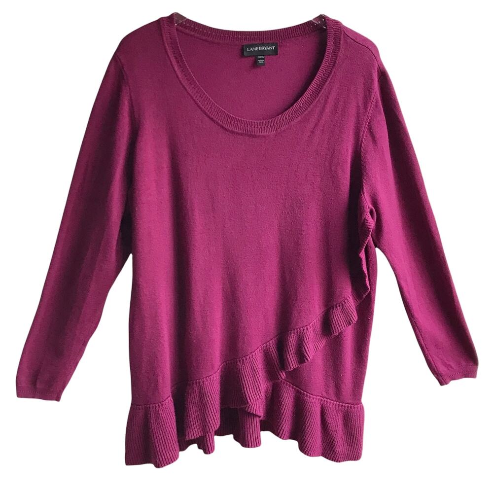 Lane Bryant Ruffle Crossover Front Knit Sweater Size 22 24 Pullover Jumper Tunic